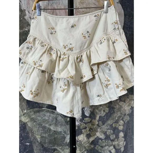 New Free People Driftwood Mini Skirt Womens Tiered Ruffle Boho Festival Sz XL